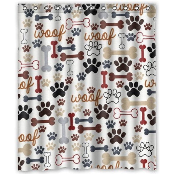 Libin Dog and Dog Paws Shower Curtain Polyester Fabric Bathroom Decorative Curtain Size 60x72 Inches