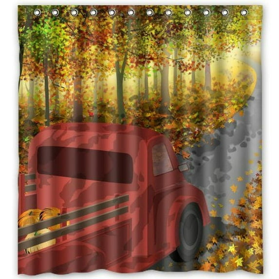 Libin Drive to the Happy Harvest Season Shower Curtain Polyester Fabric Bathroom Decorative Curtain Size 66x72 Inches