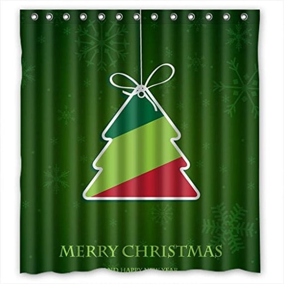Libin Drop Trees With Green Snow Flowers Merry Christmas Shower Curtain Polyester Fabric Bathroom Decorative Curtain Size 66x72 Inches