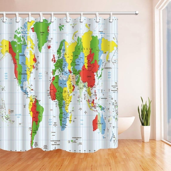 Libin Educate Children Decor Detailed World Map Standard Time Zones Polyester Fabric Bathroom Shower Curtain 66x72 inches