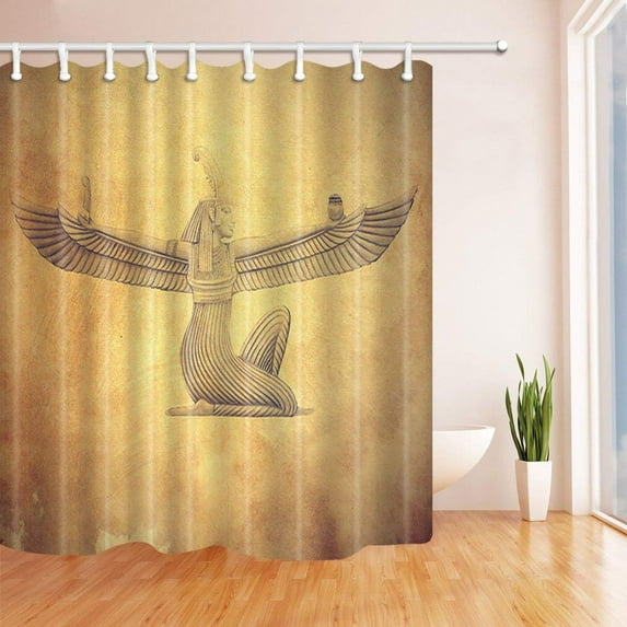 Libin Egyptian Decor Ancient Egyptian Beauty Girl with Wing in Vintage Polyester Fabric Bathroom Shower Curtain 66x72 inches