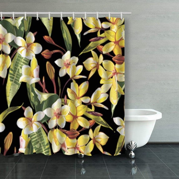 Libin Elegance Seamless Pattern Vintage Style Plumeria Shower Curtains Bathroom Curtain 66x72 Inch