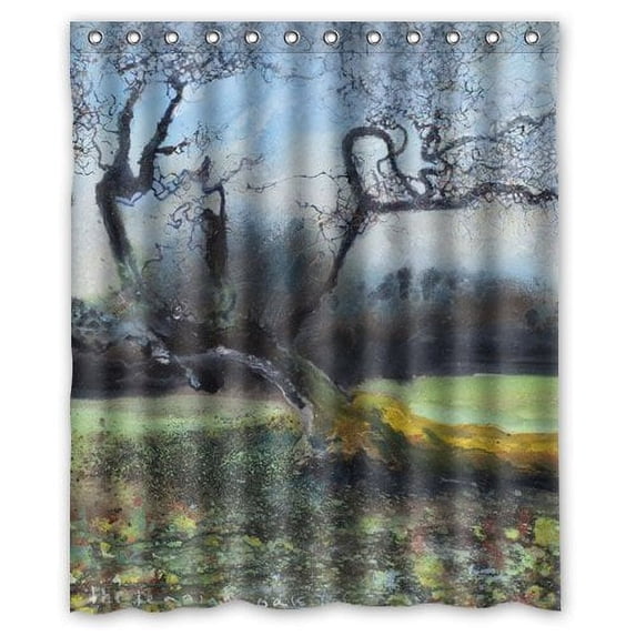 Libin Elegant Ink Leaf Shower Curtain Polyester Fabric Bathroom Decorative Curtain Size 60x72 Inches