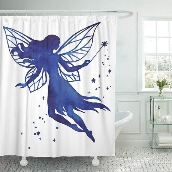 Libin Elf Hand Paint Fairy Magic Wand Watercolor Silhouette Lady Shower Curtain 66x72 inch