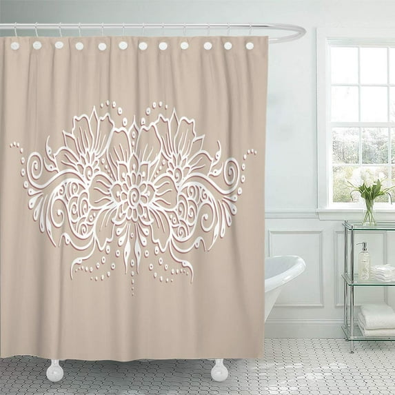 Libin Ethnic Mehndi Pattern for Detailed Outline Ornamental Flowers Shower Curtain 66x72 inch