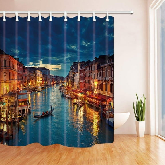 Libin European Cityscape Decor View on Grand Canal from Rialto Bridge at Dusk in Venice Polyester Fabric Bathroom Shower Curtain 66x72 inches