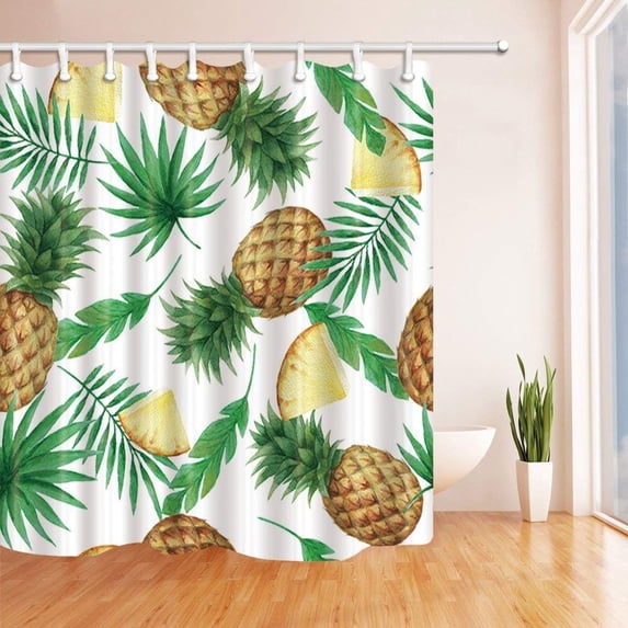 Libin Exotic Tropical Fruit Decor Watercolor Pineapples in Leaves Polyester Fabric Bath Curtain, Bathroom Shower Curtain 66x72 inches