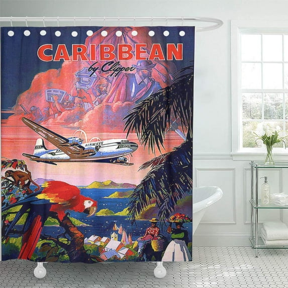 Libin Exotic Vintage Caribbean Travel and Retro Islands Tropical American Shower Curtain 60x72 inch