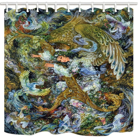 Libin Fairyland Angel Play Harp Phoenix Holy And Nobility Religion Polyester Fabric Bathroom Shower Curtain 66x72 inches