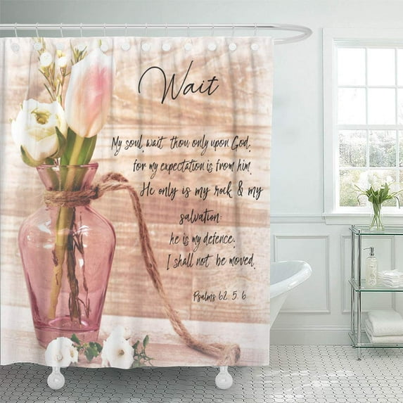 Libin Faith Vintage Chic Floral Wait Verses Scripture Shower Curtain 60x72 inch