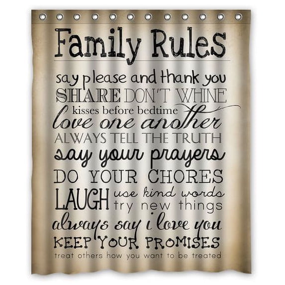 Libin Family Rules Educational Shower Curtain Polyester Fabric Bathroom Decorative Curtain Size 60x72 Inches