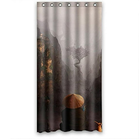 Libin Fancy Mountains Old Mman And Little Cat Shower Curtain Polyester Fabric Bathroom Decorative Curtain Size 36x72 Inches