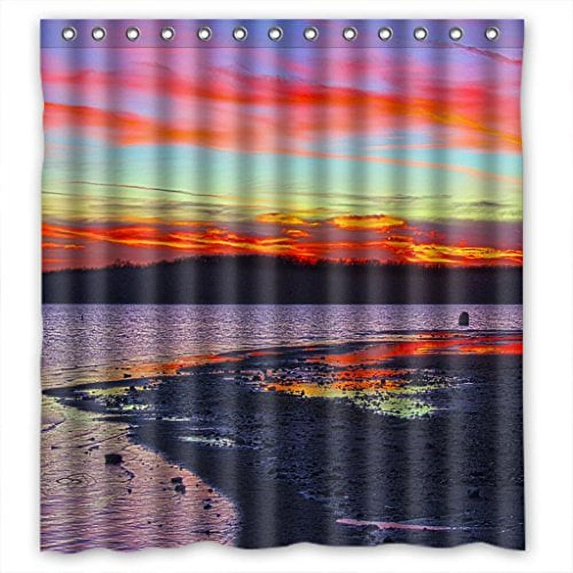 Libin Fire Red Sky Shower Curtain Polyester Fabric Bathroom Decorative Curtain Size 60x72 Inches