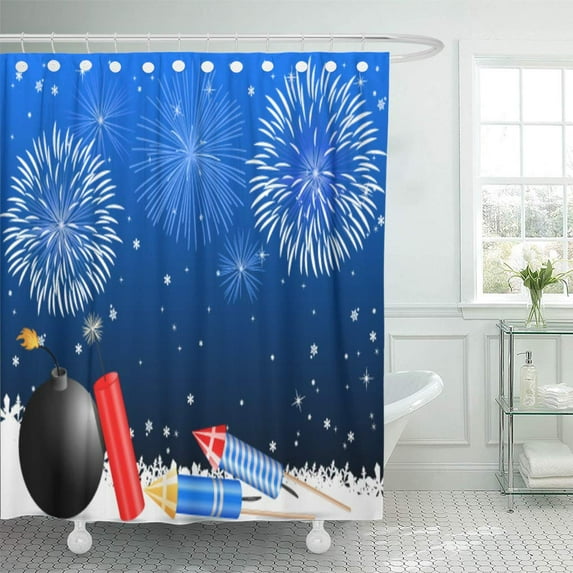 Libin Firework Blue Cracker New Year Eve Firecracker Pyro Beginning Shower Curtain 66x72 inch