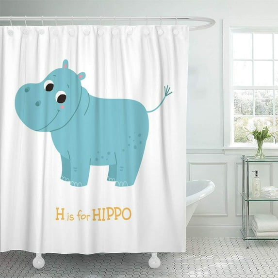 Libin Flat Colorful Character Cute Hippo Baby Cartoon 10 White Shower Curtain 60x72 inch