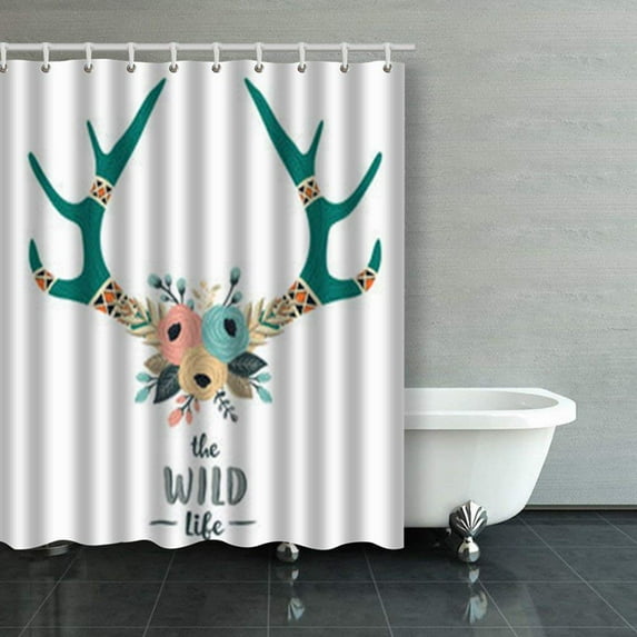 Libin Floral Antlers Bohemian Style Deer Vintage Boho Shower Curtains Bathroom Curtain 60x72 Inch