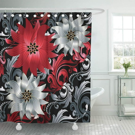 Libin Floral Baroque Black Vintage Beautiful Modern 3D White Shower Curtain 60x72 inch