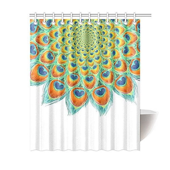 Libin Floral Ornamental Mandala Shower Curtain, Beautiful Peacock Feather Polyester Fabric Shower Curtain Bathroom Sets 60x72 Inches