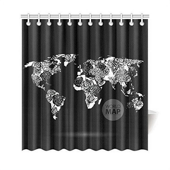 Libin Flower World Map Shower Curtain 66x72 Inches Polyester Fabric Bathroom Sets Home Decor
