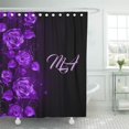 thumbnail image 1 of Libin Flowers Monogram and Purple Roses on Black Floral Elegant Shower Curtain 66x72 inch, 1 of 3