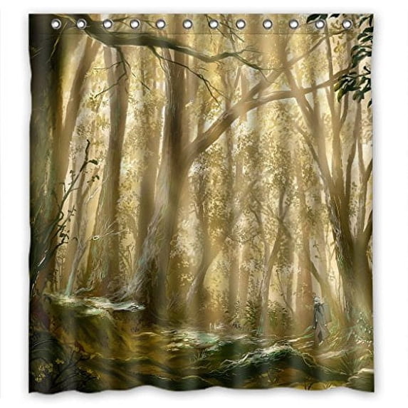 Libin Fog Forest Cartoon Shower Curtain Polyester Fabric Bathroom Decorative Curtain Size 66x72 Inches