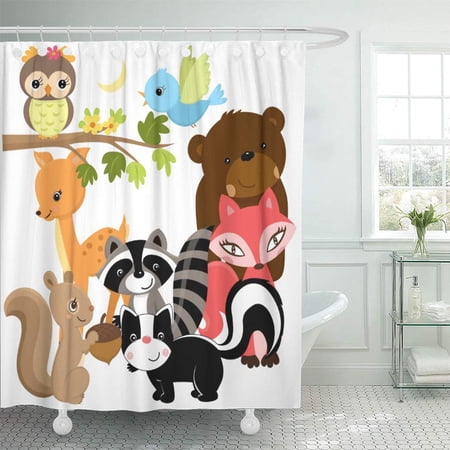 Libin Forest Friends Wild Raccoon Bear Deer Kids Squirrel Shower Curtain 60x72 inch