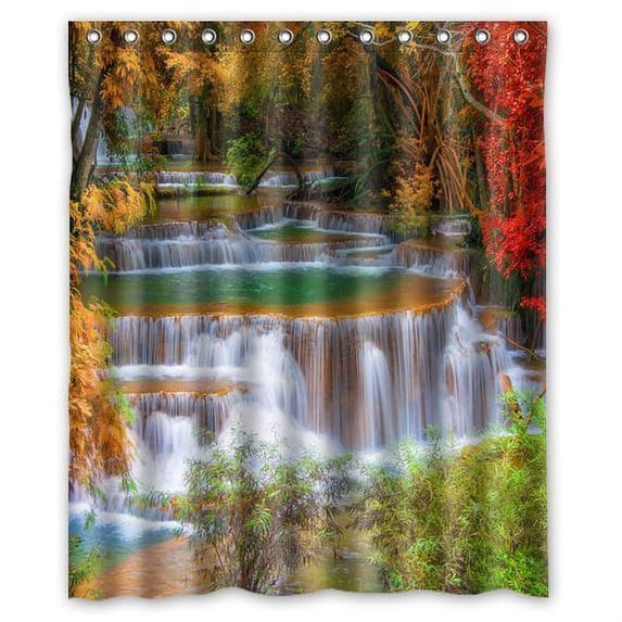 Libin Forest River Waterfalls Landscape Shower Curtain Polyester Fabric Bathroom Decorative Curtain Size 60x72 Inches