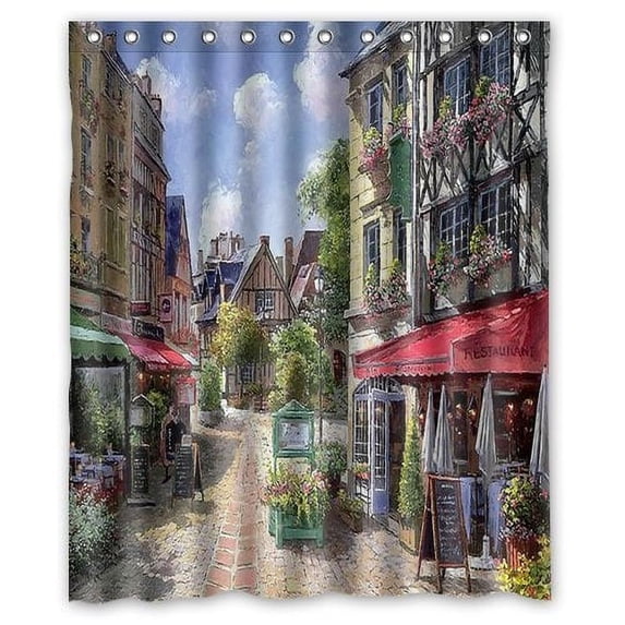 Libin France Caen city watercolor Shower Curtain Polyester Fabric Bathroom Decorative Curtain Size 60x72 Inches