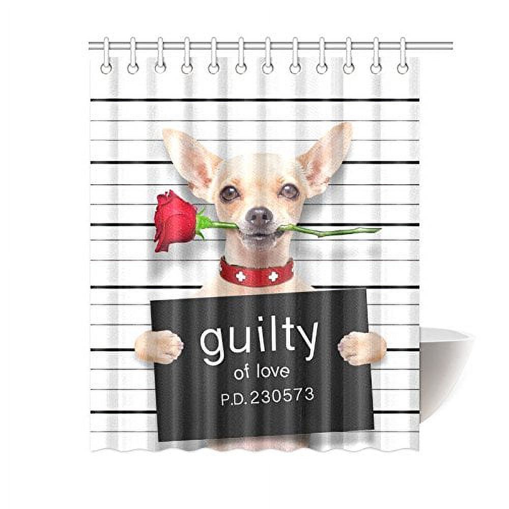 Libin Funny Animal Shower Curtain, Valentines Chihuahua Dog with Rose