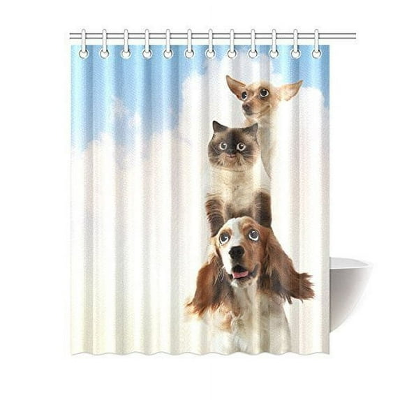 Libin Funny Three Home Pets Bathroom Waterproof Fabric Shower Curtain 66x72 inches