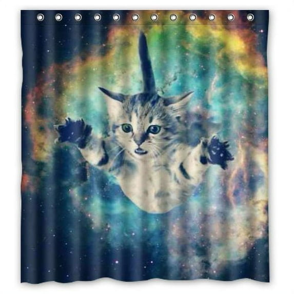 Libin Galaxy Hipster Cat Shower Curtain Polyester Fabric Bathroom Decorative Curtain Size 66x72 Inches