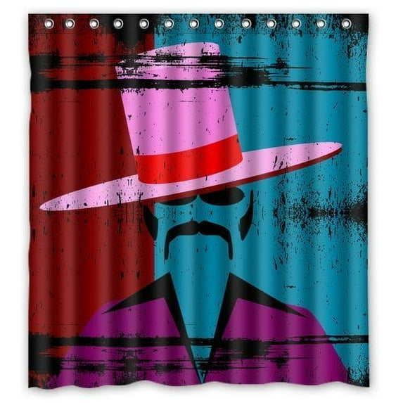 Libin Gentleman Face with Hat, Glasses and Mustache Waterproof Polyester Fabric Shower Curtain 66x72 inches