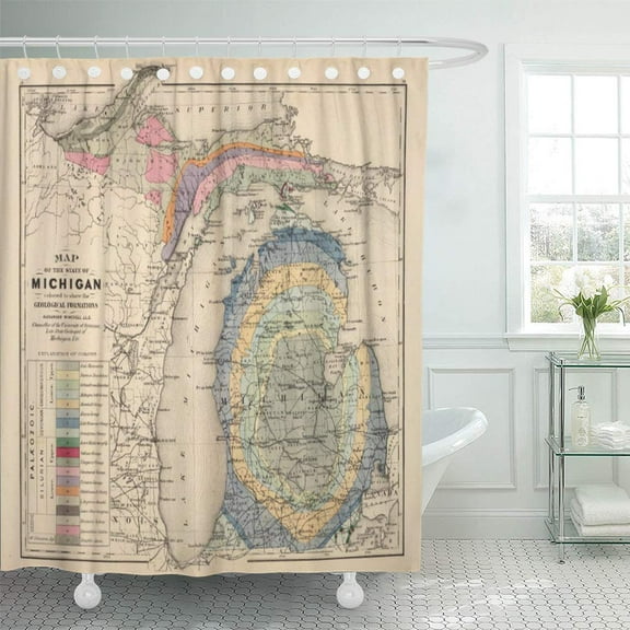 Libin Geology Map of The Michigan Hand Col Lithographed Atlas Shower Curtain 60x72 inch