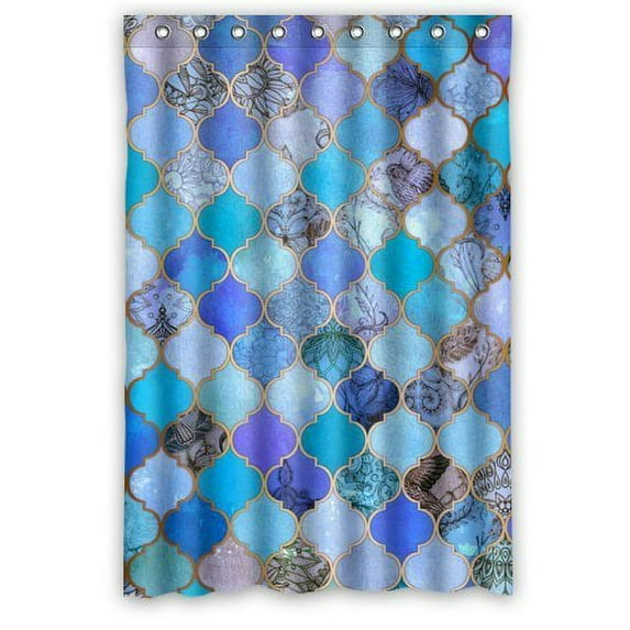Libin Girls Blue Purple Moroccan Trellis Florals Shower Curtain Polyester Fabric Bathroom Decorative Curtain Size 48x72 Inches