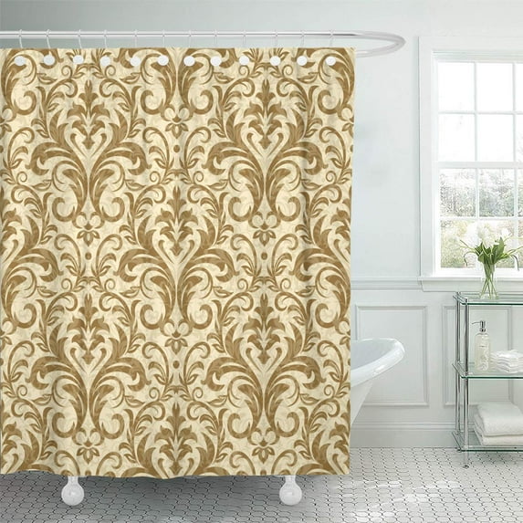 Libin Gold Damask Seamless Pattern for Design Vector Illustration Vintage Abstract Shower Curtain 60x72 inch