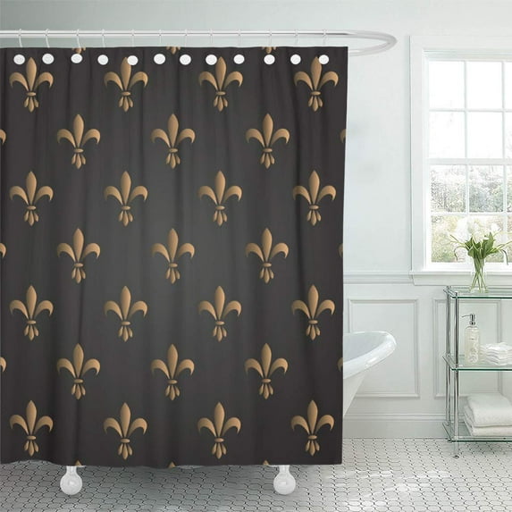 Libin Gold Fleur De Lis Vintage Elegant Chic Classy Black Shower Curtain 60x72 inch