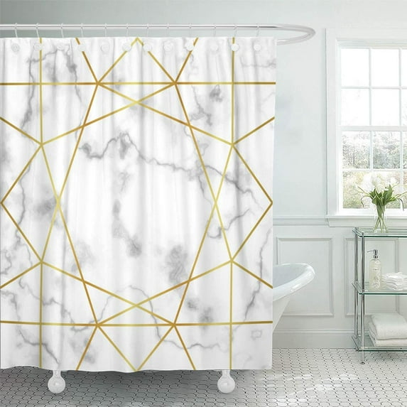 Libin Gold Geometric Artdeco On Marble Luxury Mock Up Birthday Valentines with Text Shower Curtain 66x72 inch