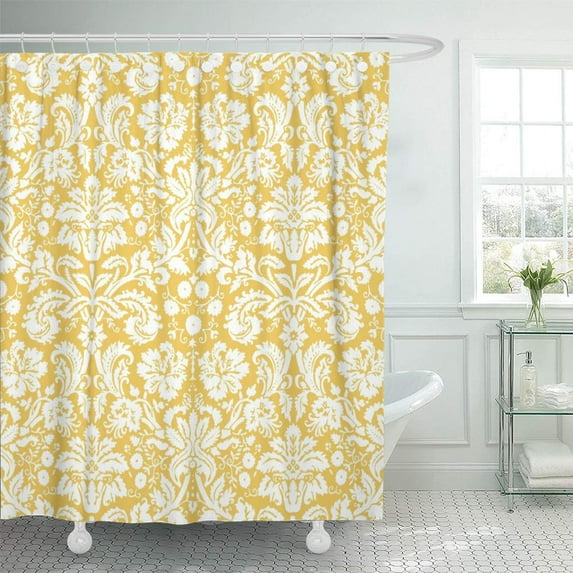 Libin Golden Yellow Damask Pattern Gold Classy Elegant Sophisticated Intricate Shower Curtain 60x72 inch