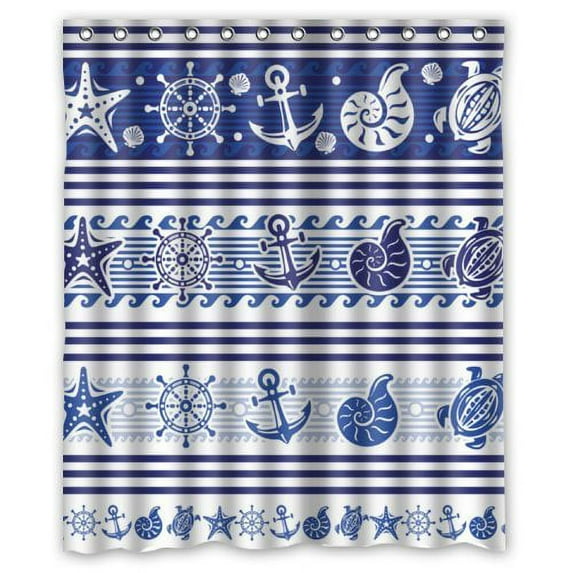 Libin Graceful Blue Sea Anchor Rudder Starfish Shower Curtain Polyester Fabric Bathroom Decorative Curtain Size 60x72 Inches
