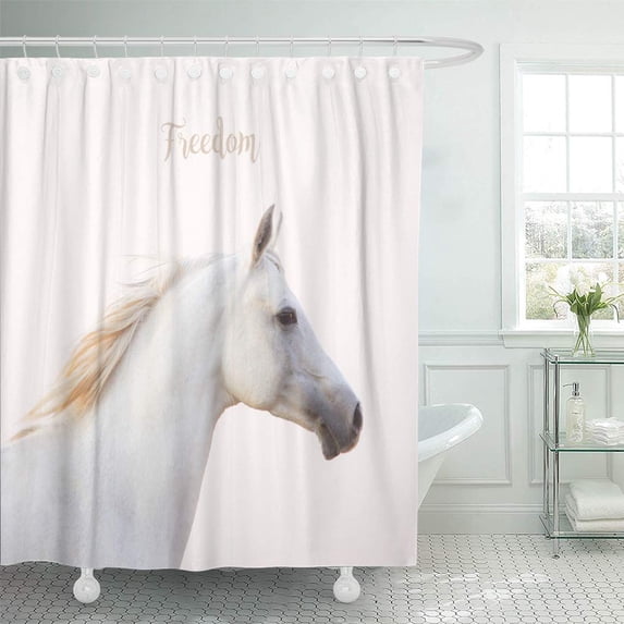 Libin Gray Action Inspirational White Horse Portrait Quote Activity Shower Curtain 66x72 inch
