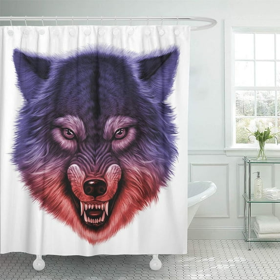 Libin Gray Face Angry Wolf Head Watercolor Werewolf Portrait Realistic Vintage Shower Curtain 60x72 inch