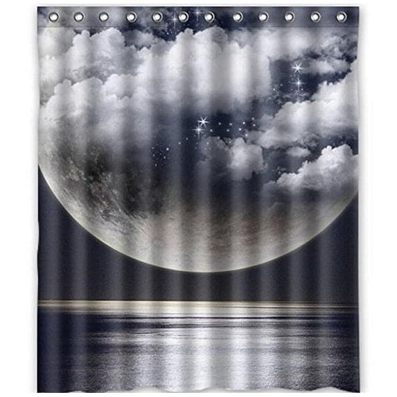 Libin Gray Planet Universal Shower Curtain Polyester Fabric Bathroom Decorative Curtain Size 48x72 Inches