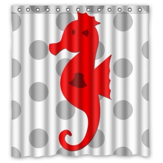 Libin Gray Red Polka Dots Seahorse Shower Curtain Polyester Fabric Bathroom Decorative Curtain Size 66x72 Inches