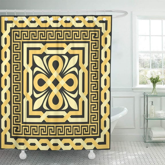 Libin Greek Gold Pattern of Interlacing Lines on Key Border Shower Curtain 66x72 inch
