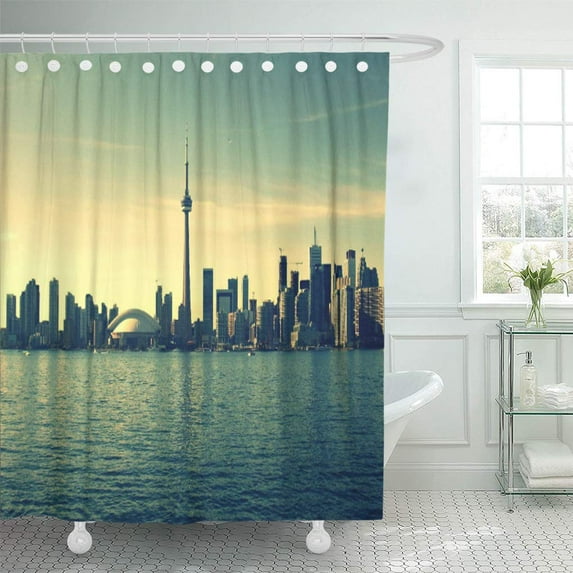 Libin Green Canada Toronto Skyline Yellow Lake Architecture Relaxing Urban Shower Curtain 60x72 inch