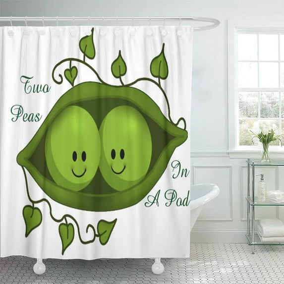 Libin Green Cartoon Cute Two Peas in Pod Veg Food Shower Curtain 66x72 inch
