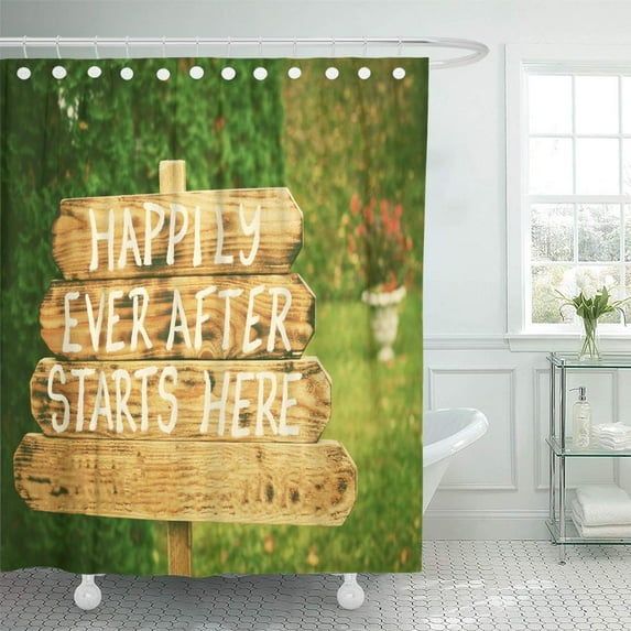 Libin Green Commitment Happily Ever After Sign on Wooden Board Shower Curtain 66x72 inch