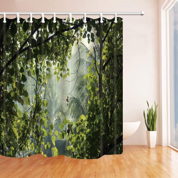 Libin Green Decor Sunshine Into Tropical Rainforest Banana Leaves Polyester Fabric Bathroom Shower Curtain 66x72 inches