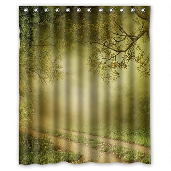 Libin Green Fog Road Forest Green Fresh Shower Curtain Polyester Fabric Bathroom Decorative Curtain Size 60x72 Inches