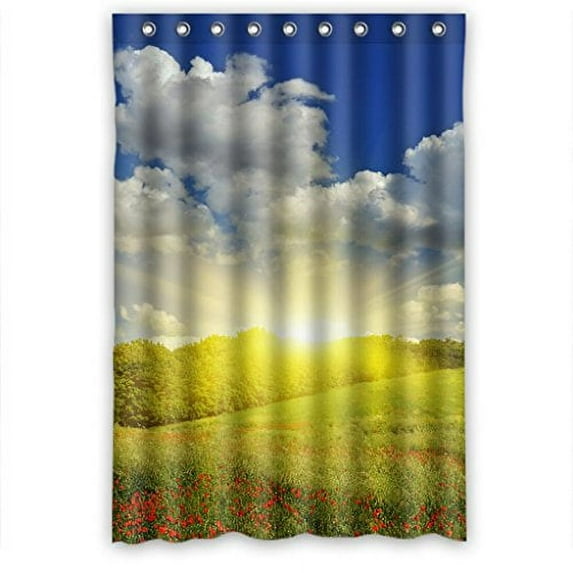 Libin Green Gras Flower Sea Blue Sky Shower Curtain Polyester Fabric Bathroom Decorative Curtain Size 48x72 Inches